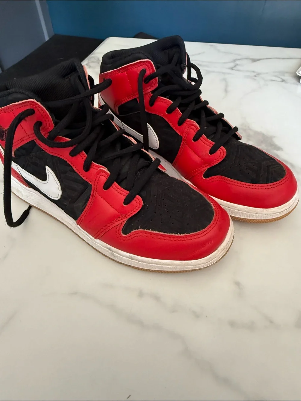 Jordan Kids High-Top Sneakers in Red, Black & White